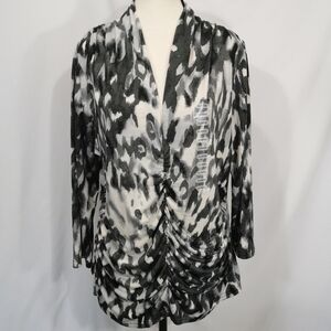 NWT Rafaela Ombre Pebble Black/Grey Ruched 3/4 Sleeve Blouse - Sz XL